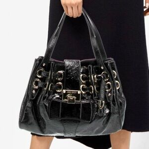 Authentic Jimmy Choo Crushed Patent Leather Shoulder Bag